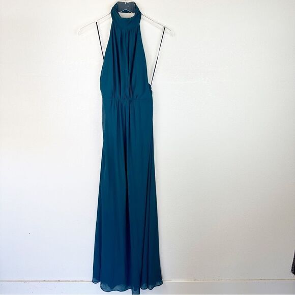 Show Me Your Mumu Teal Maxi Halter Neck Dress Slit Size small - Picture 2 of 10